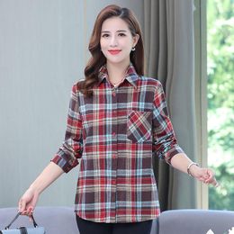 Women's Blouses 2023 Women Spring Autumn Fashion Cotton Long Sleeve Shirts Female Korean Loose Ladies Middle-aged Plaid A267