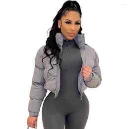 Women's Trench Coats YVYVLOLO Cotton Padded Coat Women Patchwork Puffer Parka Outwear Solid Color Winter Warm Zipper Crop Top Jacket