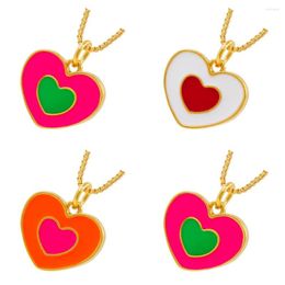 Chains 2023 Simple Dripping Oil Color Double Hearts Necklace Metal For Women Trendy Love Heart Friendship Girls Jewelry