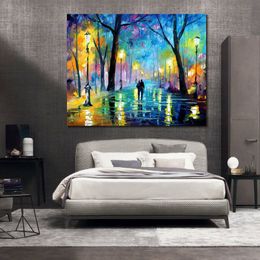 Colorful Textured Canvas Art Fog in The Park Hand Painted Abstract Artwork Urban Landscape High Quality