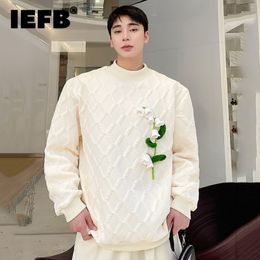 Men's Sweaters IEFB Pullover Winter Thickened Half High Collar Sweater Korean Fashion Handmade Flower 2023 Male Tops Casual 9A6444 230615