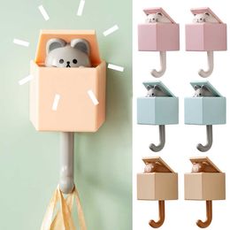 New Creative Cartoon Hooks Cute Cat Self Adhesive Door Hanger Hooks Bedroom Keys Towel Coat Wall Holder Home Decors Organzier Hooks