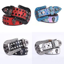 Skull Bb belt for man designer punk designer belt full shiny rhinestone black hiphop party cinturon jeans skirt waist decoration leather belts multicolor PJ024