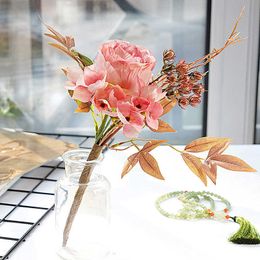 Dried Flowers European Silk Artificial Rose DIY Branches Plastic Berries Leaf Fake for Home Wedding Decoration Supplies Props