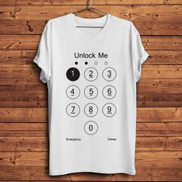 Men's T Shirts Cellphone Unlocking Interface Funny Geek Shirt Homme White Short Sleeve Men Casual Tshirt Unisex Hipster Streetwear Tee