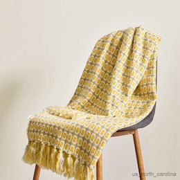 Blanket Tassels Knitted Chair Lounge Blanket Bed Plaid Bedspread Outdoor Beach Towels Bed Decorative R230615