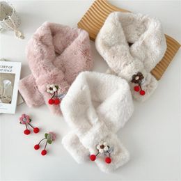 Scarves Fashion Solid Color Flower Brooch Plush Scarf Woman's Winter Outdoor Neck Guard Fur Collar Knit Thick Warm Shawl D514