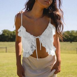 Women's Tanks Womens Lace Frill Camisole Summer Tie Front Cute Spaghetti Straps Backless Cami Y2k Underwear Sleeveless Vintage Cropped Vest