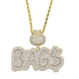 DUYIZHAO Iced Out Hip Hop Bag Letter Pendant Necklace Fashion Jewellery US Dollars Pendant Necklace For Rapper Men Women Wholesale