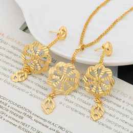 Necklace Earrings Set Ethiopian Fashion Gold Plated Pendant Dubai Women's Jewellery African Nigeria Wedding Gift Party