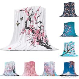 Blankets Cherry Blossoms Pink Butterfly Tree Flower Warm Blanket Office Rest Sofa Couch Bedding Cover Bed Sheet Student Home Bedspread R230615