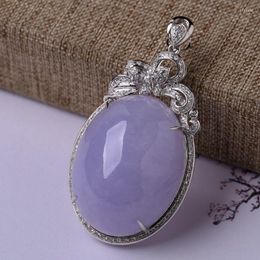 Chains Natural Jade Chalcedony Violet Colour Oval Necklace Large Pendant High-level And Luxury Fashion Engagement Silver Jewellery