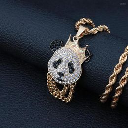 Pendant Necklaces Panda Necklace Cuban Link Chain Women Rock Punk Crystal Rhinestone Crown Accessories Hip Hop Jewellery