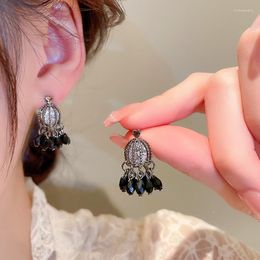 Dangle Earrings 2023 Black Crystal Tassel For Woman Love Heart Bird Cage Shape Drop Earings Fashion Jewellery With Rhinestone