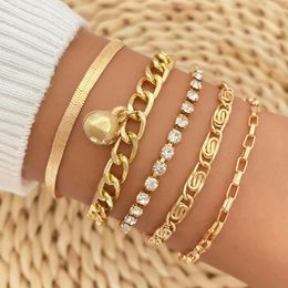 Link Bracelets Gold Colour Bracelet Set 5 Pieces Metal Alloy Multilayer Twist Cuban Chain For Women Jewellery Gifts Wholesale Drop