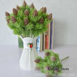 Dried Flowers artificial plastic pine branches Pine Nuts Cones Fake Plants Tree for Christmas Party Decoration Grass Xmas home decor