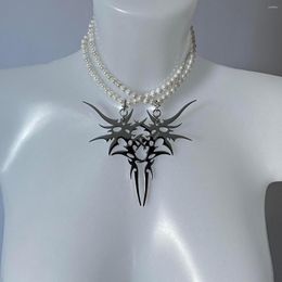Choker Y2k Hip Hop Minimalist Thorns Pearl Necklace Or Women Unisex Fashion Neck Chains Grunge Collar Jewellery Punk