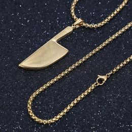 Pendant Necklaces Hip Hop Gold/steel Color Men's Stainless Steel Necklace Kitchen Knife With 24inches Chain