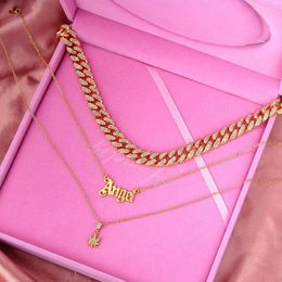 Chains JJFOUCS Chunky Curb Cuban Chain Multi Layer Necklaces For Women Charm Angel Letter Leaf Pendant Necklace Punk Hip Hop Jewelry