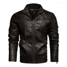 Men's Jackets PU Men's Leather Jacket Solid Colour Stand Collar High Quality Vintage Male Autumn Winter Fashion Coats Men