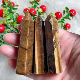 Decorative Figurines Natural Crystal Energy Tiger Eye Stone Healing Point Obelisk Home Decoration Ornament