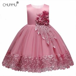 Girl's Dresses White Wedding Birthday Gown Lace Tutu Princess Dress Floral Embroidery Girls Children Clothing Kids Party For Girl Clothes 230614