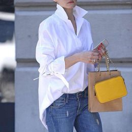 Women's Blouses Oversize White Shirt Women Tops And Bow-tiw Long Sleeve Elegant Office Lady Cardigan Streetwear Lapel Blusas Basic