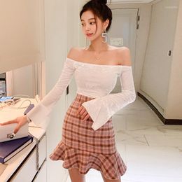 Work Dresses Arrival Fashion Spring Sets Women Ol Sweet Young Temperament Flare Sleeve Bouncy Tops And Ruffle Mini Skirt 2 Piece