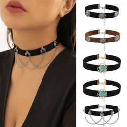 Choker Gothic Vintage Velvet Necklace For Women Boho Sexy Turquoise Tassel Collar Short Neck Jewellery Colar Feminino