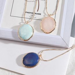 Pendant Necklaces Bohemia Faceted Healing Pink Blue Green Stone Crystal Geometric Long Chain Sweater Dress Acc Women Jewelry