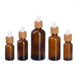 15ml 30ml frosted amber glass bottle dropper with bamboo cap 1oz wooden essential oil bottles 50ml Kfucl