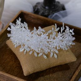 Wedding Hair Jewellery Luxury Crown White Crystal Tiara Handmade Headbands Beaded Crowns Hair Ornament Bridal Wedding Dress Accessories 230614