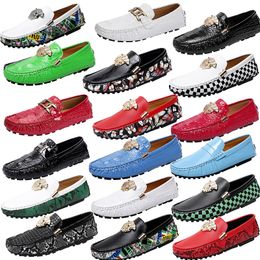 Luxury Brand Metal Buckle Loafers Shoes Crocodile Print Printed Men Round Head Leather Shoes Comfortable Driving Shoes Glossy Business Office Shoes