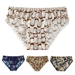 Underpants Men's Silk Colourful Briefs Mulberry Breathable Male Printed Mid Waist Panties Seamless Ice Underwear