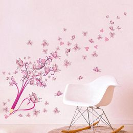 Wall Stickers Pink Blossom Pencil PVC Flower Butterfly Art Decal Murals Removable DIY Living Room Background Home Decor