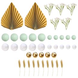 Other Event Party Supplies 42pcsset Toppers DIY Insert Leaf Flower Cake Decoration Artificial Dessert Round Ball Multifunctional Ornament Cupcake Wedding 230615