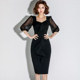 Casual Dresses Arrival Comfortable Perspective Sleeves Sexy Formal Dress Temperamental High Quality Work Style Black Slim Pencil