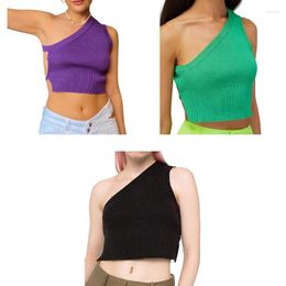 Women's Tanks Pullover Sleeveless Top Contrast Color Bodycon Sexy Cami Tees-Shirts Ultra-Short One Shoulder Off Rib Shirts For Drop
