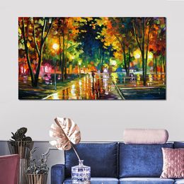 Textured Contemporary Art Late Night Hand Painted Street Scenic Canvas Painting Bedroom Decor