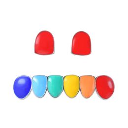 Nose Rings Studs Hip Hop Tooth Sets Top Bottom Colourful Braces Jewellery Men Women 230614