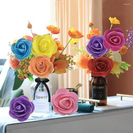Decorative Flowers 50Pcs 5cm Simulation Rose Head Spray Gold Powder Flower Realistic Sawtooth DIY Accessories