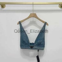 Women's T-Shirt Womens Designers T Shirts Underwear With Metal Triangle Badge Sexy Deep V Denim Sling Tube Tops Women Clothing J0615