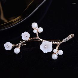 Brooches Luxury Crystal Shell Plum Blossom Brooch Pearl Sparkly Elegant Zircon Flower Branch Pins Wedding Jewellery Broche Pin