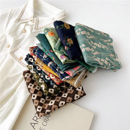 Scarves 55 55cm Fashion All-match Printed Cotton And Linen Small Square Scarf Women's Korean-Style Headscarf Work
