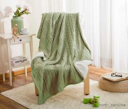 Blanket Inyahome Bedding Cable Knit Sherpa Throw Blanket Warm Comfortable Knitted Fleece Blanket for Couch Sofa Bed Mint R230615