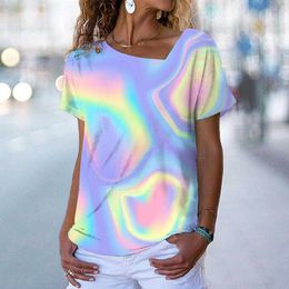 Women's T-Shirt Women T-Shirt 3d Laser Printed Tee Chic Colored Y2k Tops Daily Routine T-Shirt Casual Women V-Neck Short Sleeves Female Clothing