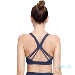 Yoga Outfit Sports Bra Anti-sagging Elastic Bralette Chest Lift Strappy Fixed Hem Summer Spring Vest Running Fitness S
