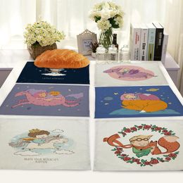 Table Napkin 1Pcs Cartoon Moon Print Placemats For Dining Mats Girl Flying A Plane Cup Home Restaurant Decor Tableware