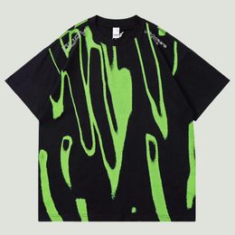 Men's T Shirts 2023 Summer Cotton Men Streetwear Graffiti Green Printed Short Sleeve Tees Hip Hop Oversized Casual O-Neck Tops Couples