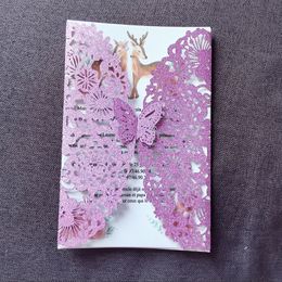 Greeting Cards 25pcs Fashion Glitter Butterfly Invitation Card Envelopes Wedding Engagement Mariage Christening Baptism Party Favour Supplies 230615